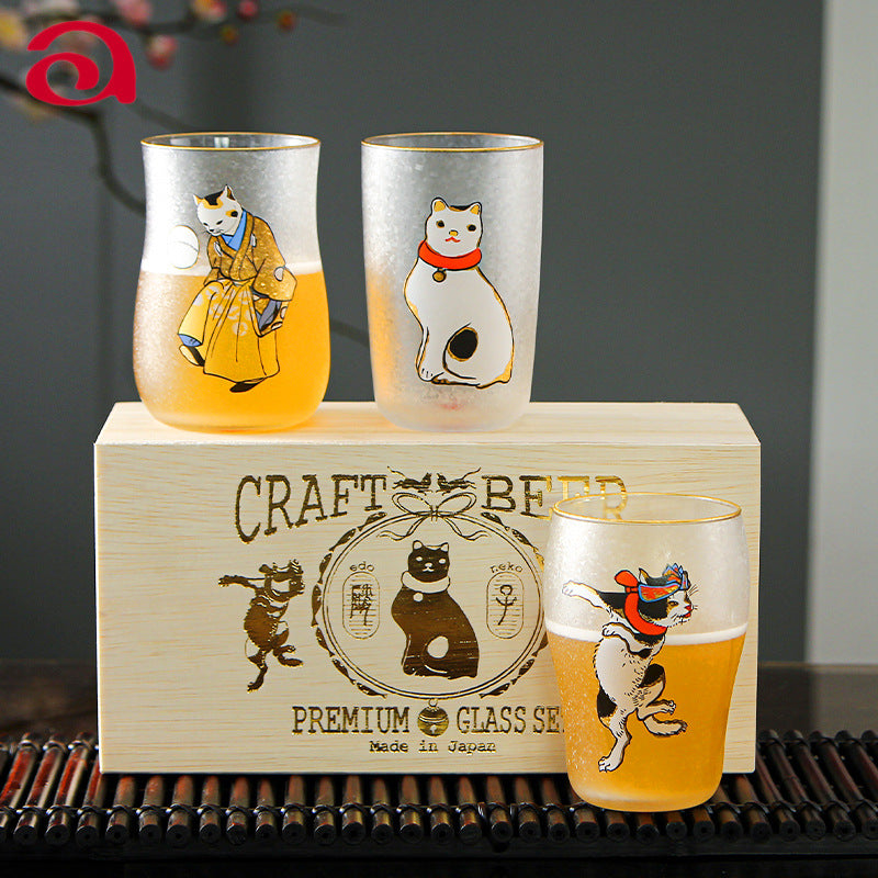 Aderia Edo Neko Frosted Glass Beer Mug Gift Set - MASU