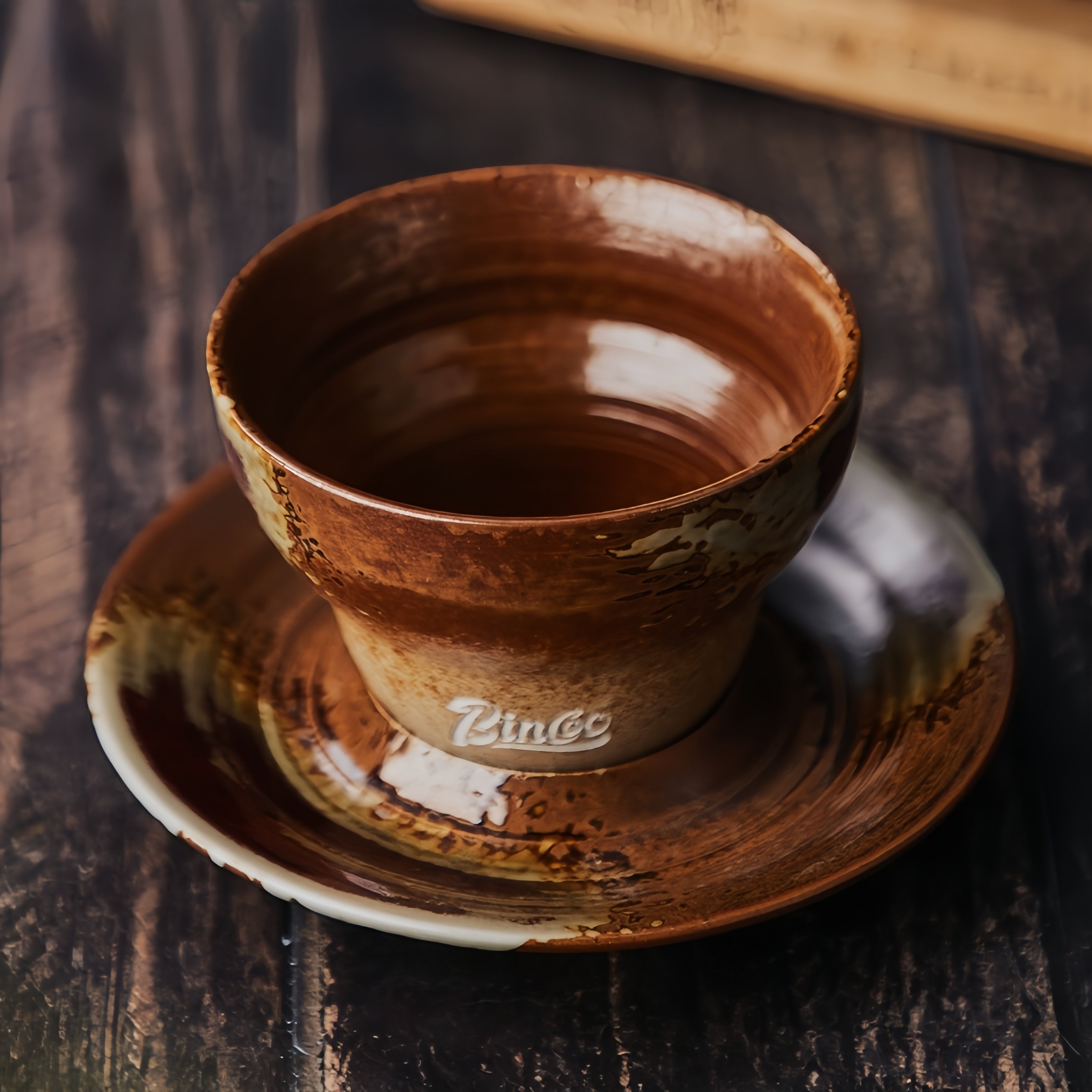 Handcrafted Glazed Ceramic Cone Shape Coffee Cup/Saucer Set