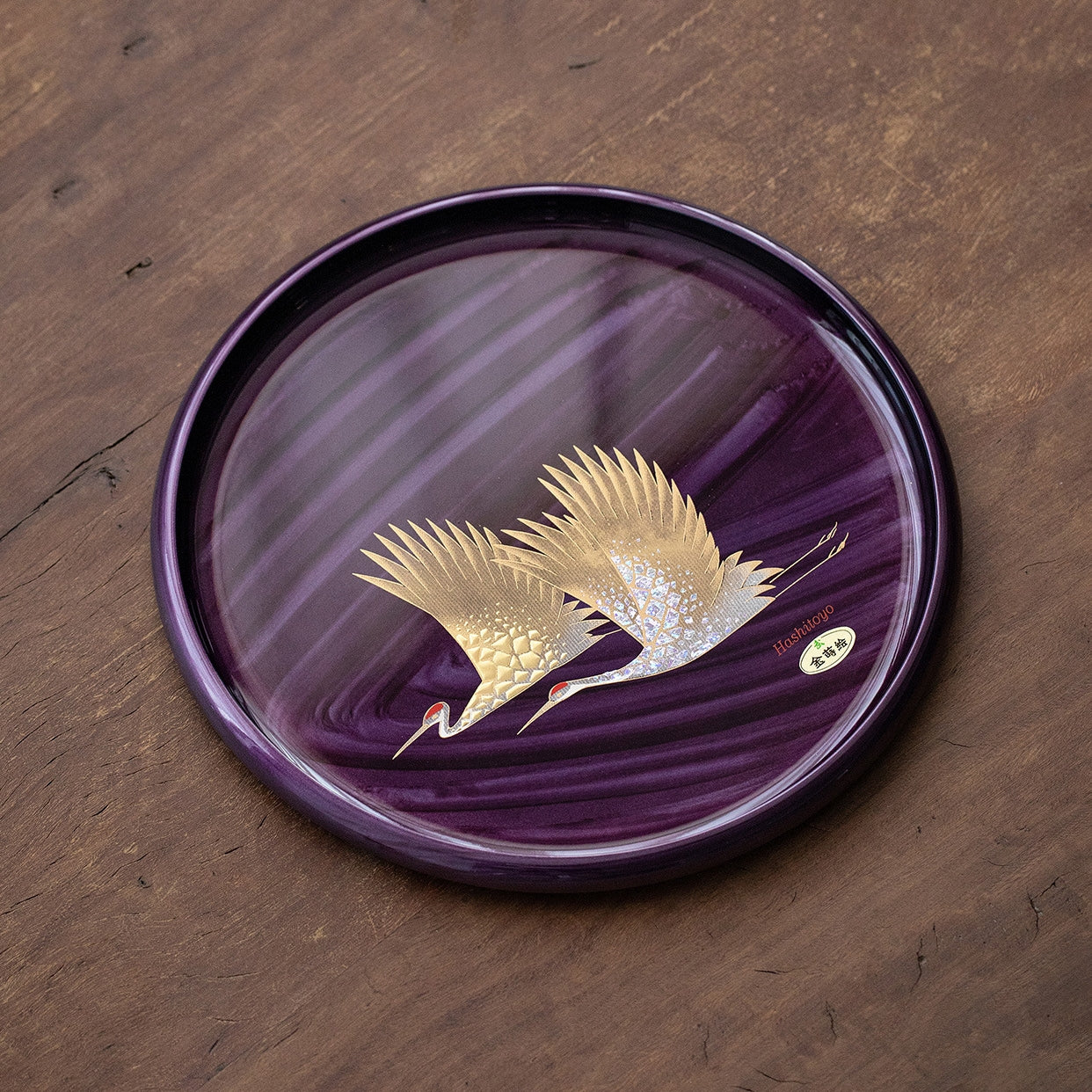 Yamanaka Shikki Handcrafted Gold Foil Shiun Tsuru Tray