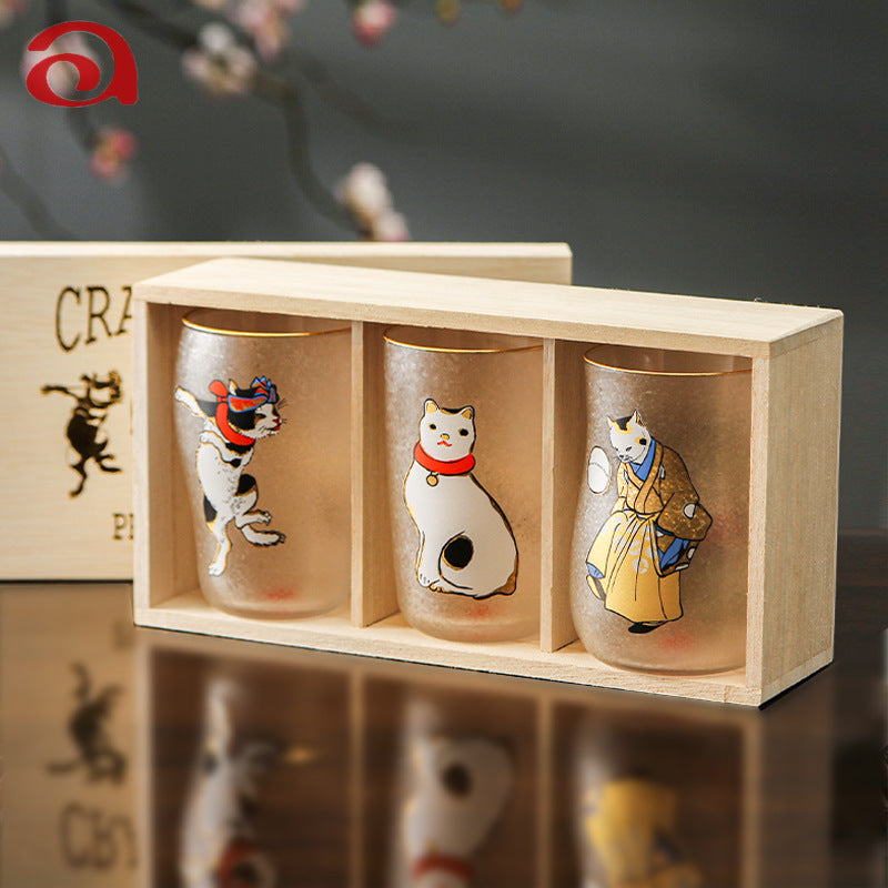 Aderia Edo Neko Frosted Glass Beer Mug Gift Set - MASU