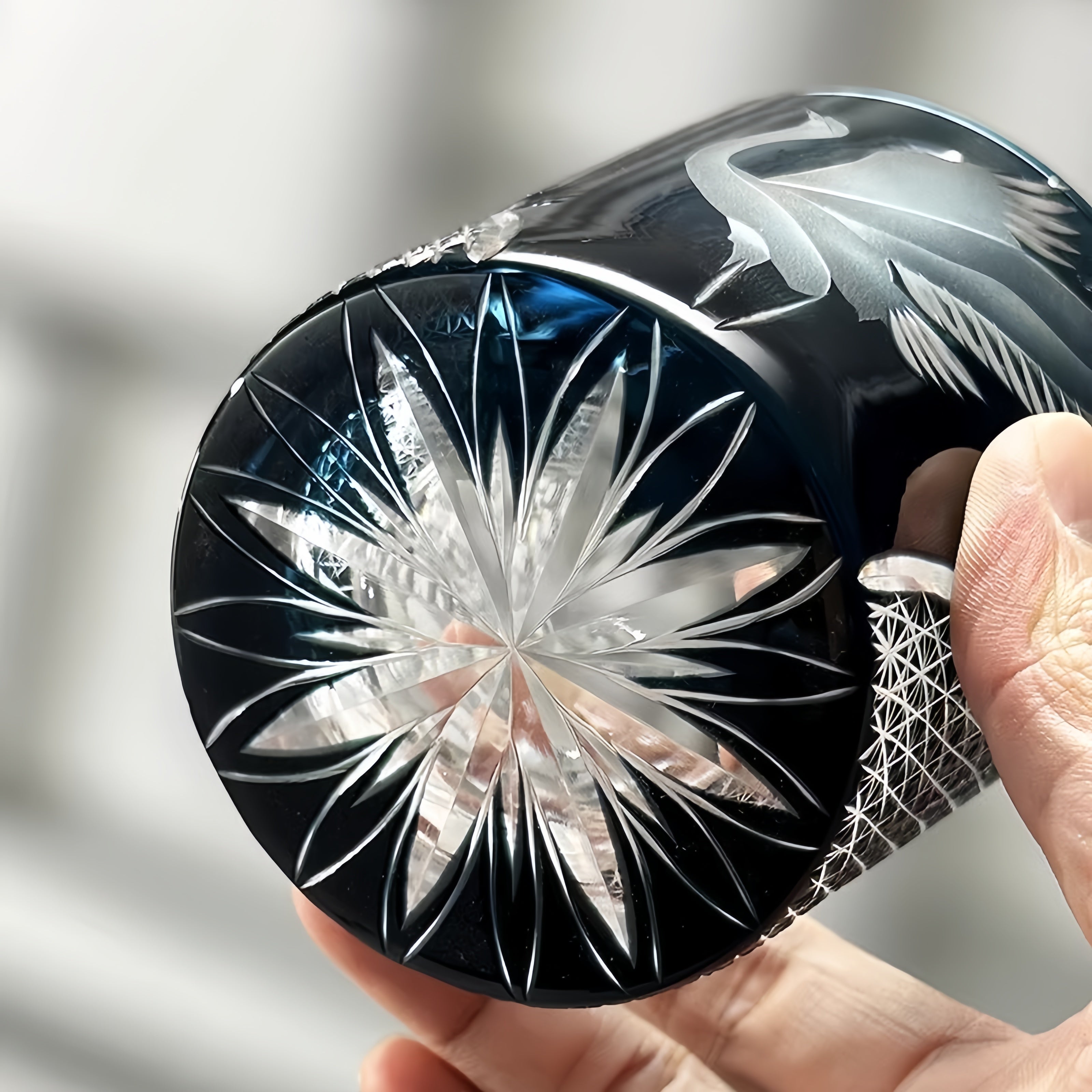 Edo Kiriko Handcrafted Soaring Crane Whisky Glass With Wooden Box