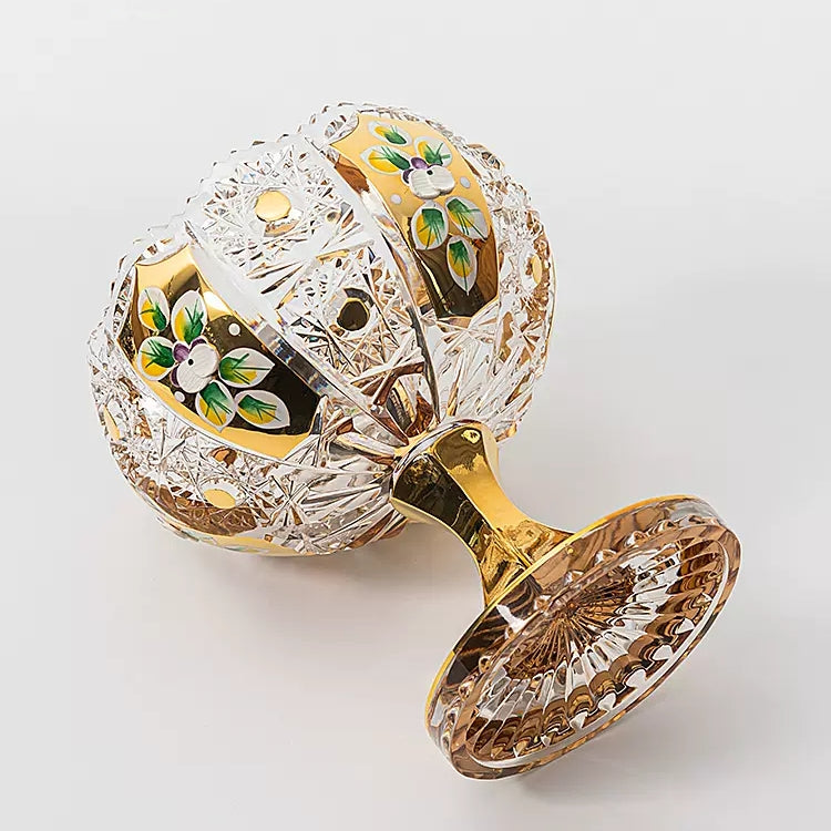 Bohemian Enamel & Gold Handcrafted Crystal Candy Bowl