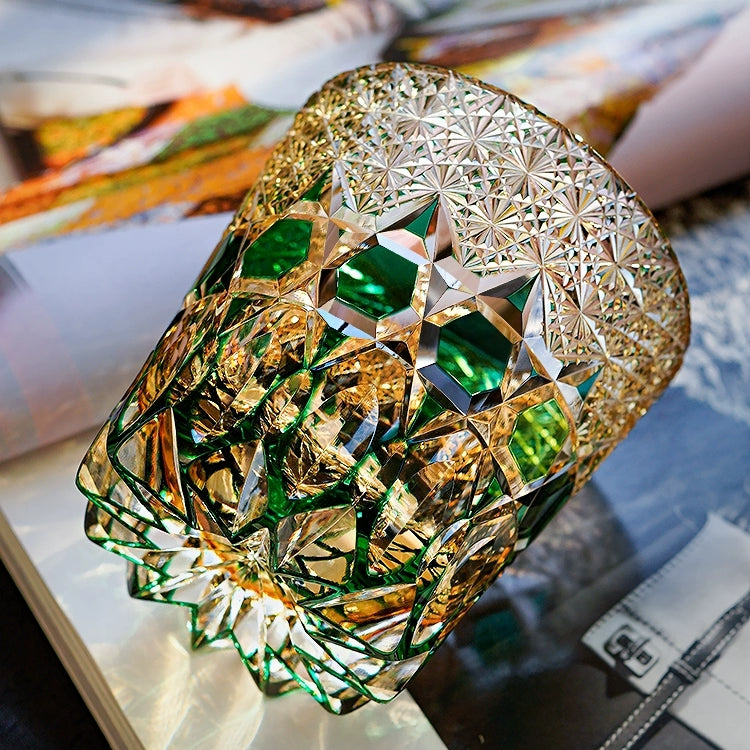 Edo Kiriko Handcrafted Emerald Fluorite Whisky Glass With Wooden Box