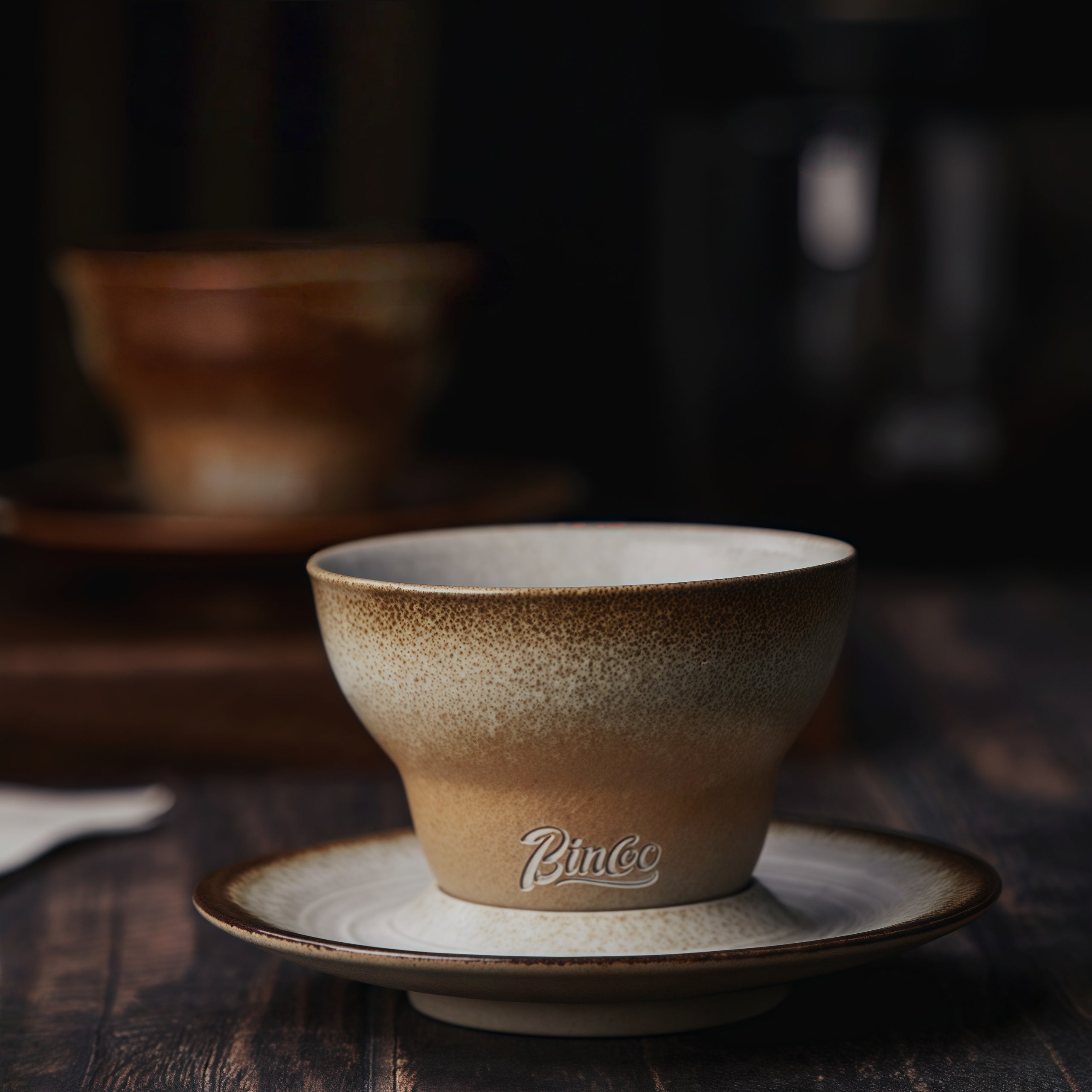 Handcrafted Glazed Ceramic Cone Shape Coffee Cup/Saucer Set