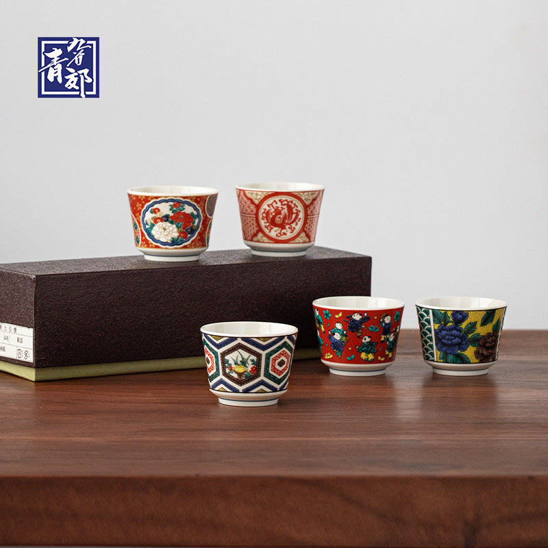 Kutaniyaki Handcrafted Vintage Tea Cup Set of Five