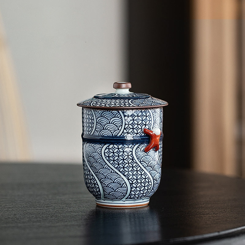 Arita Ware Seigaiha Shippou Lidded Ceramic Teacup
