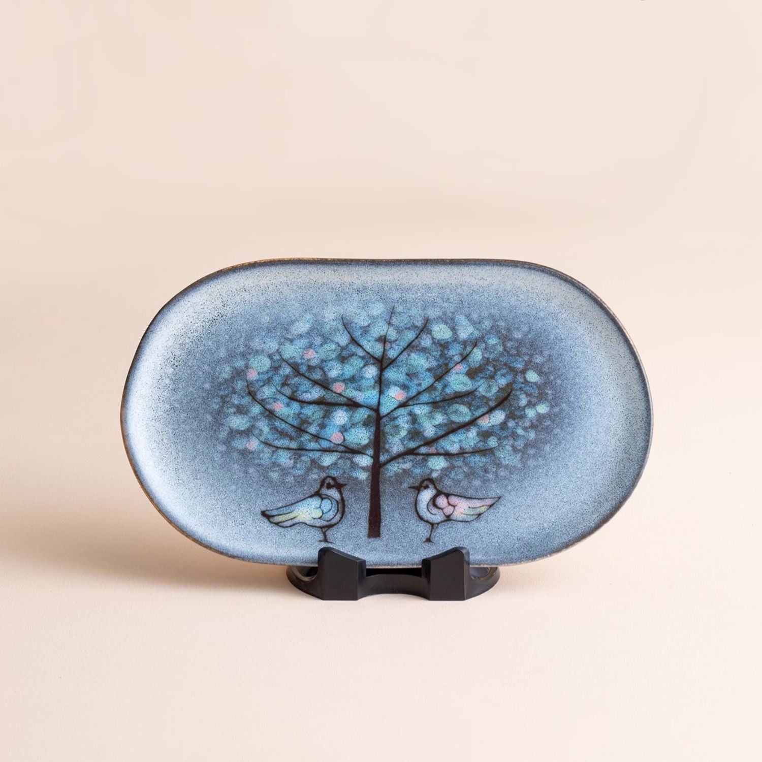 Nunobiki Ware Handcrafted Twin Sparrow Oval Platter