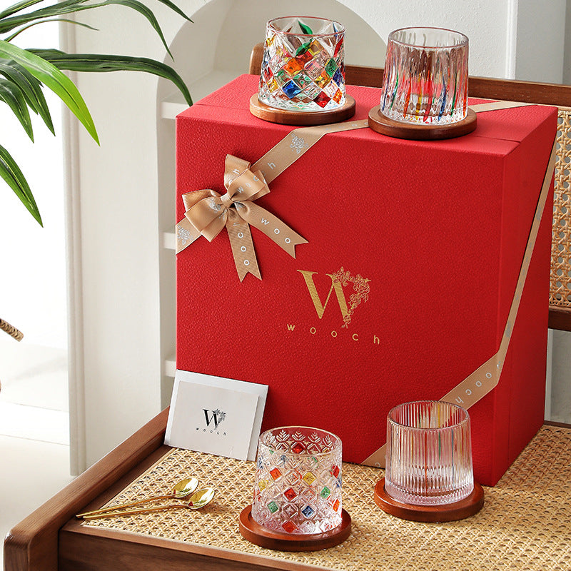 Rotating Multi Color Stained Whiskey Glass With Gift Box - MASU