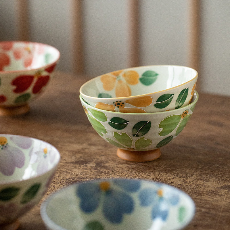 Hatsuichi Mino Ware Handcrafted Saie Sakura Rice Bowl Set of Five