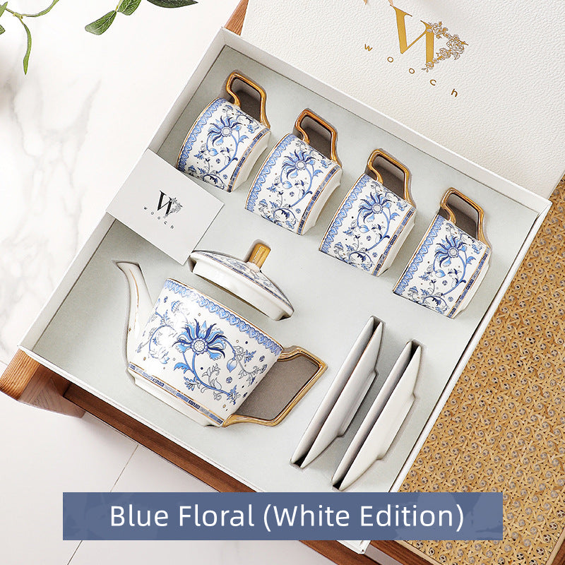Blue Floral Harmony Ceramic Tea Cup Wedding Gift Sets - MASU