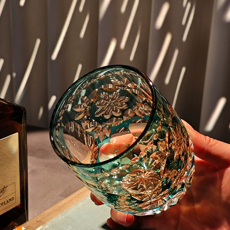 Edo Kiriko Handcrafted Seika Kasane Whisky Glass With Wooden Box