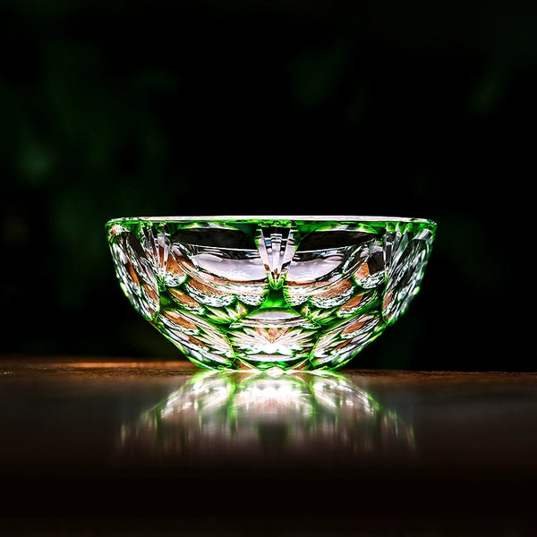Edo Kiriko Handcrafted Jade Blossom Artistry Glass With Wooden Box