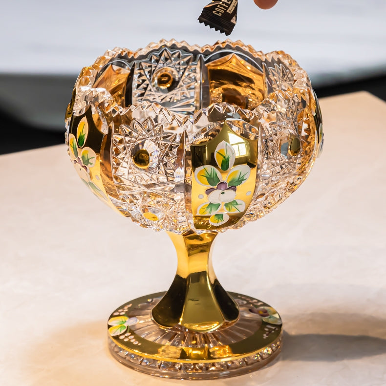 Bohemian Enamel & Gold Handcrafted Crystal Candy Bowl