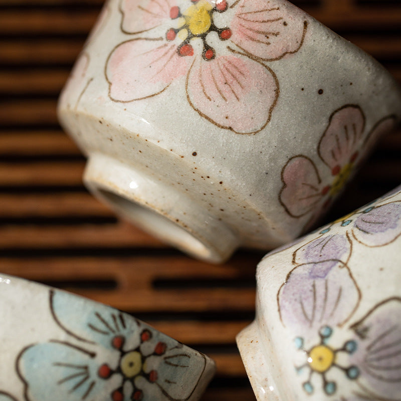 Hatsuichi Mino Ware Hana Nagare Handcrafted Tea Cup Set of Five