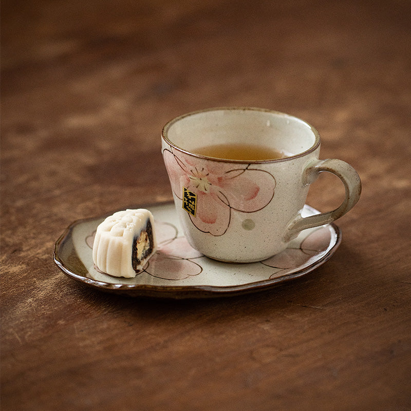 Mino Ware Handcrafted Fuyuzakura Ceramic Coffee Cup/Saucer Set