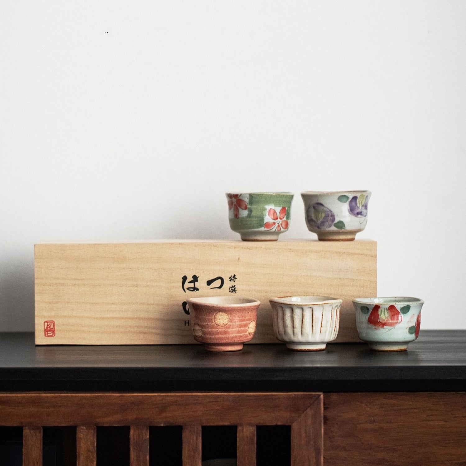 Hatsuichi Mino Ware Handcrafted Haru-no-Sato Ceramic Tea Cups Set Of Five