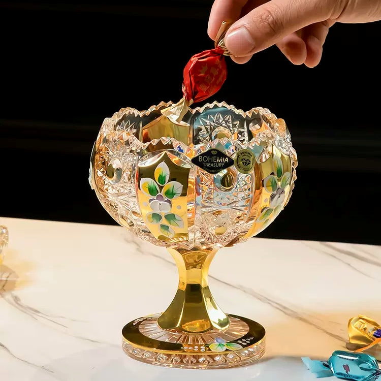 Bohemian Enamel & Gold Handcrafted Crystal Candy Bowl