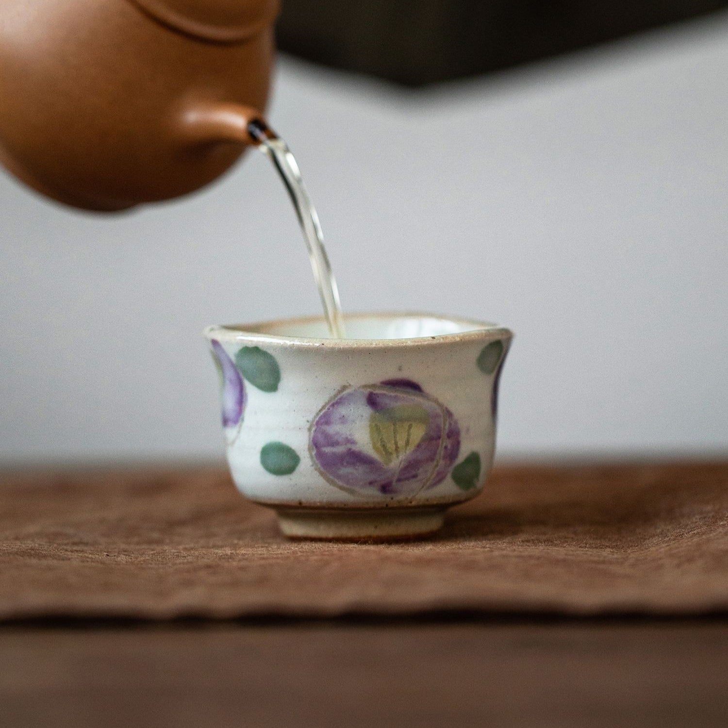 Hatsuichi Mino Ware Handcrafted Haru-no-Sato Ceramic Tea Cups Set Of Five