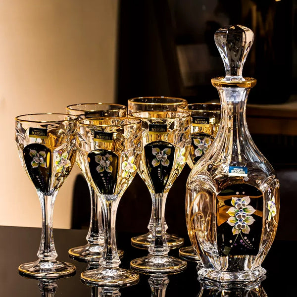 Bohemia Gold Enamel Wine Glasses Decanter Gift Set