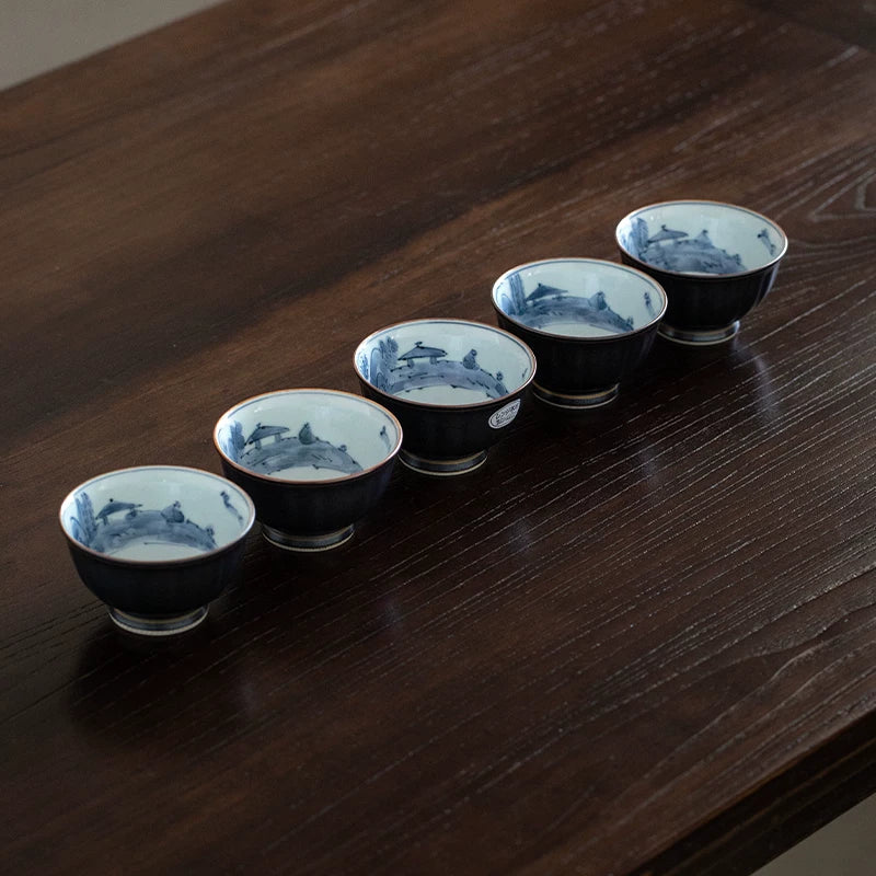 Arita Ware Sumiiro Sansui Teacup Set of Five