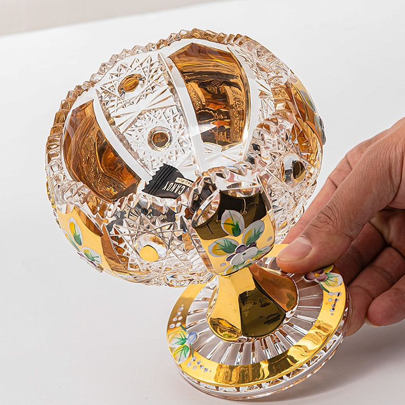 Bohemian Enamel & Gold Handcrafted Crystal Candy Bowl