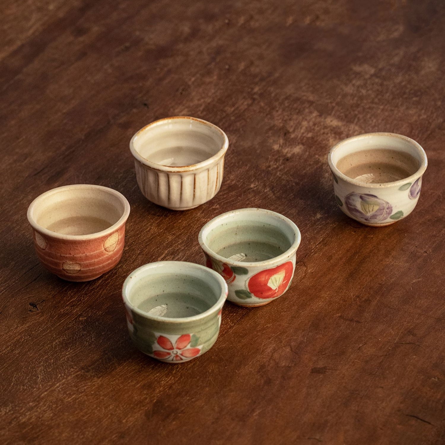 Hatsuichi Mino Ware Handcrafted Haru-no-Sato Ceramic Tea Cups Set Of Five