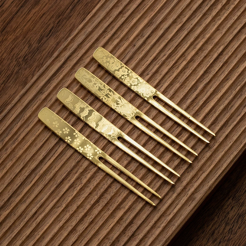 Golden Japanese Dessert Fork Collection