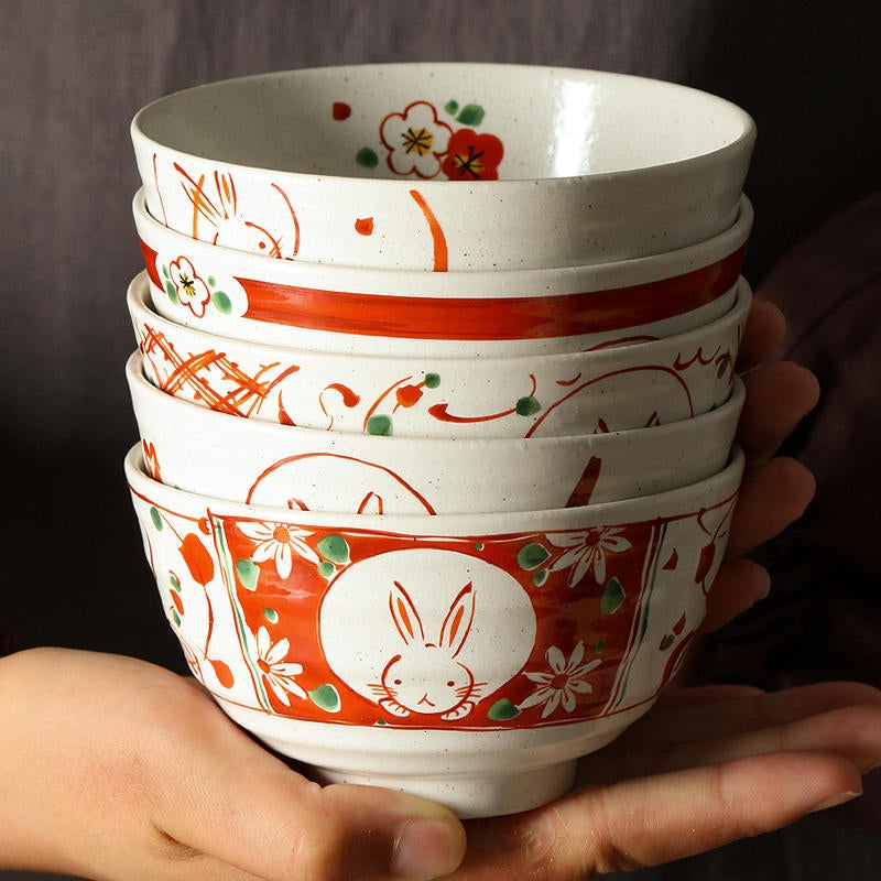 Mino Ware Fuka Rabbit Ceramic Bowl Set of Five