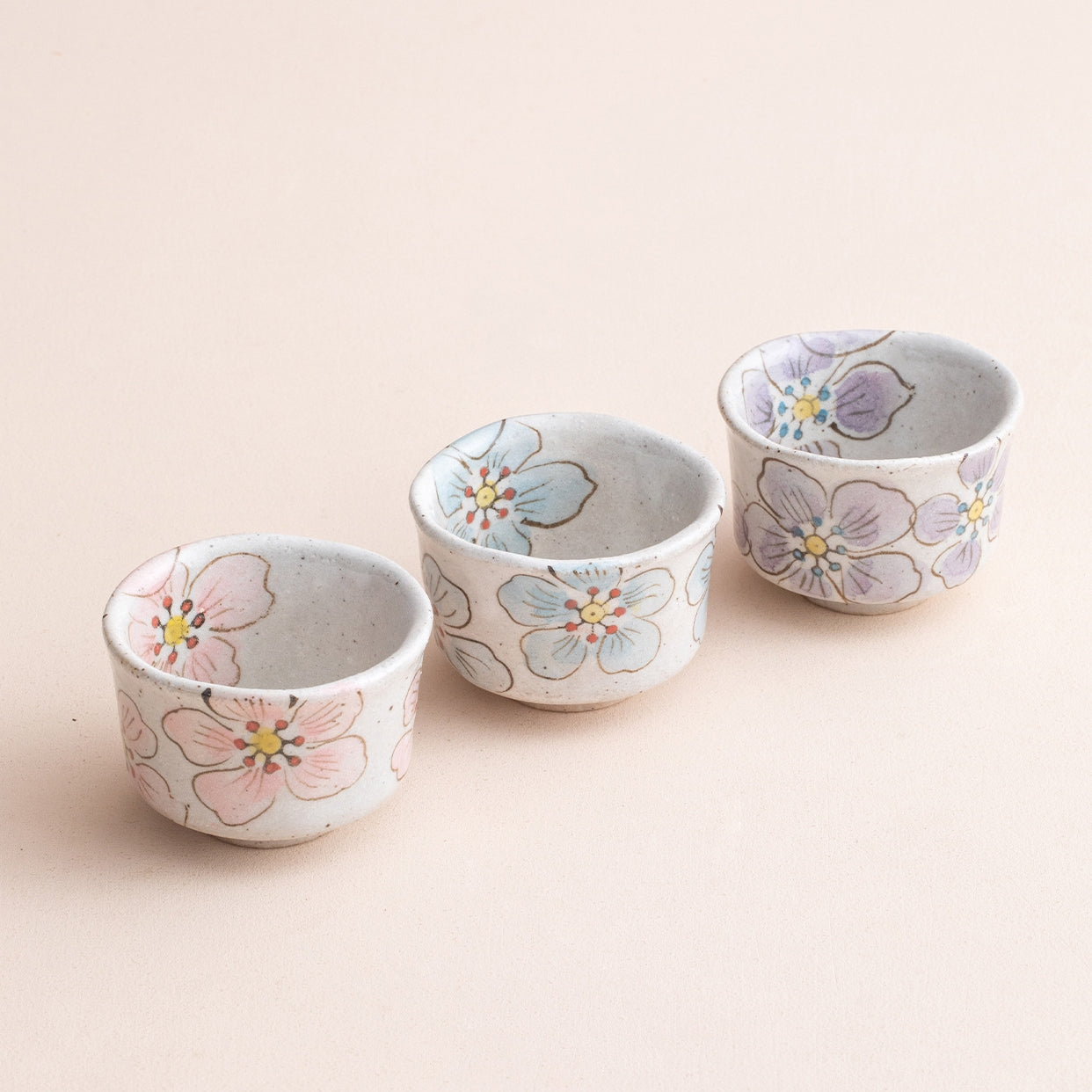 Hatsuichi Mino Ware Hana Nagare Handcrafted Tea Cup Set of Five