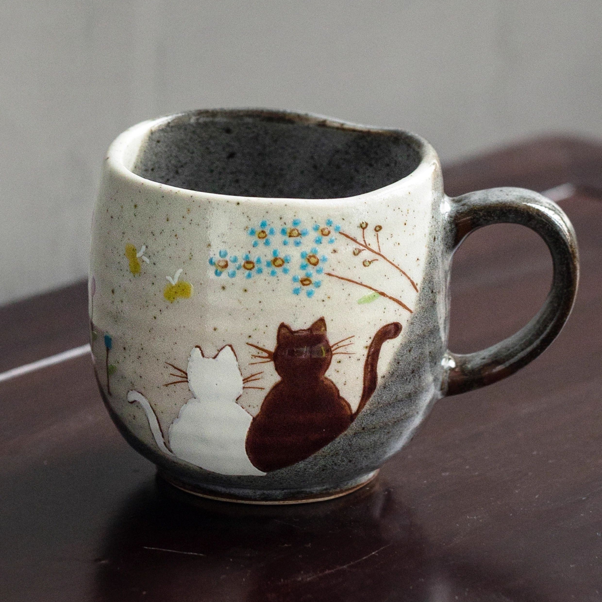 Kutaniyaki Handcrafted Hana Kinpaku & Neko no Yoru Ceramic Mug Collection