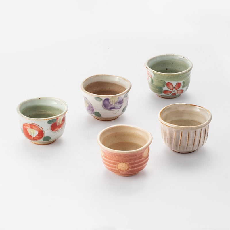 Hatsuichi Mino Ware Handcrafted Haru-no-Sato Ceramic Tea Cups Set Of Five