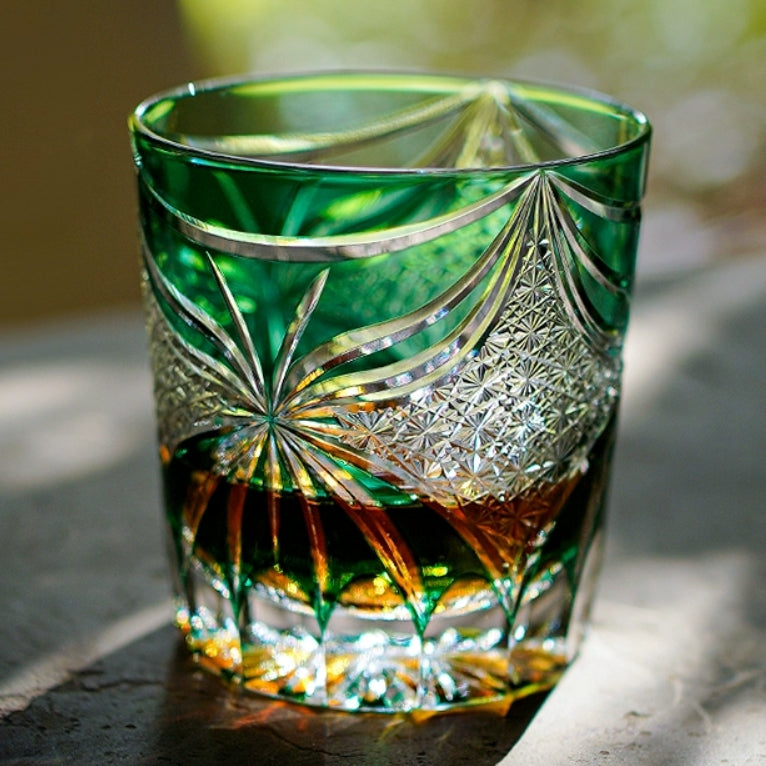 Edo Kiriko Handcrafted Lepidoptera Whisky Glass With Wooden Box