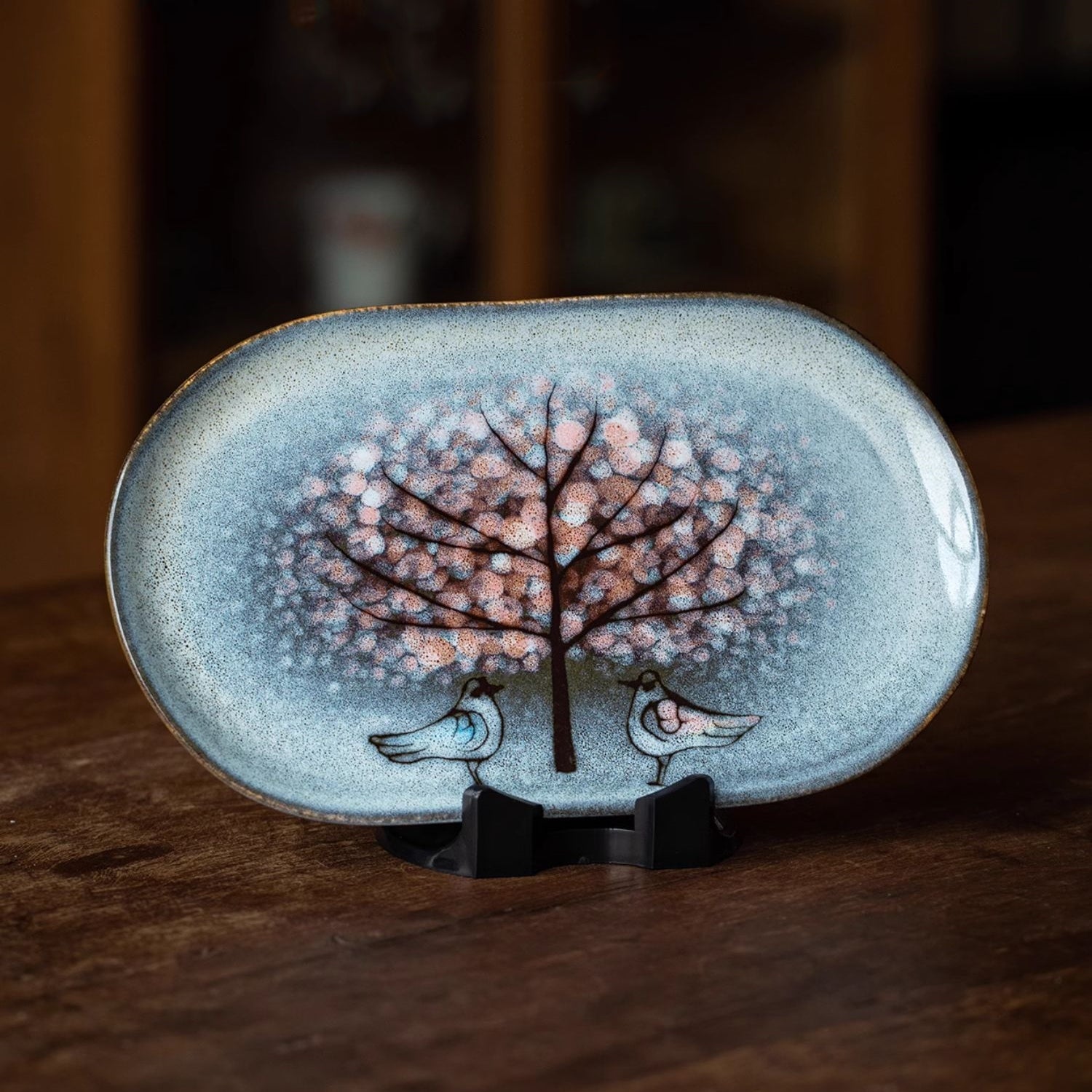 Nunobiki Ware Handcrafted Twin Sparrow Oval Platter