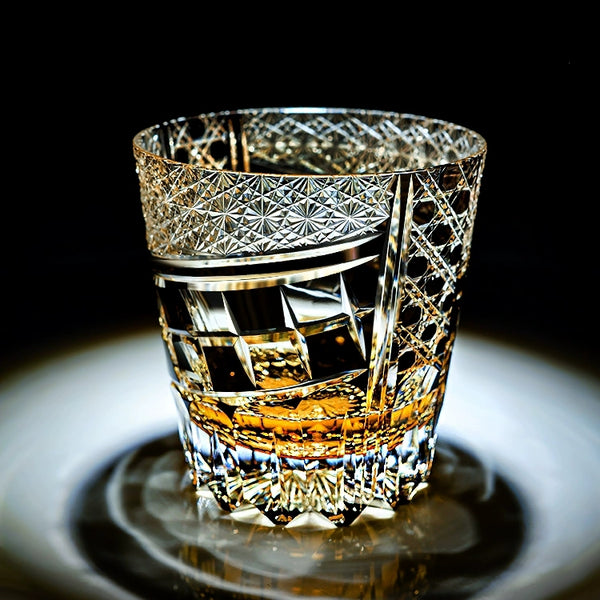Edo Kiriko Handcrafted Midnight Motif Whiskey Glass With Wooden Box