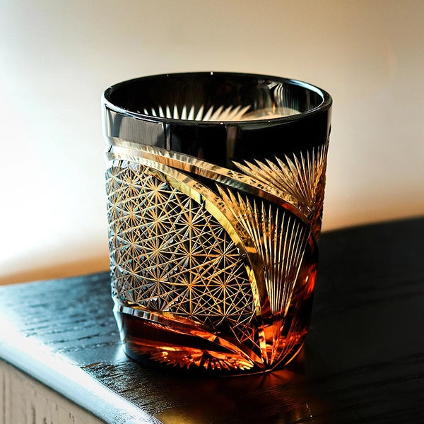 Edo Kiriko Handcrafted Crane Feather Whiskey Glass With Wooden Box