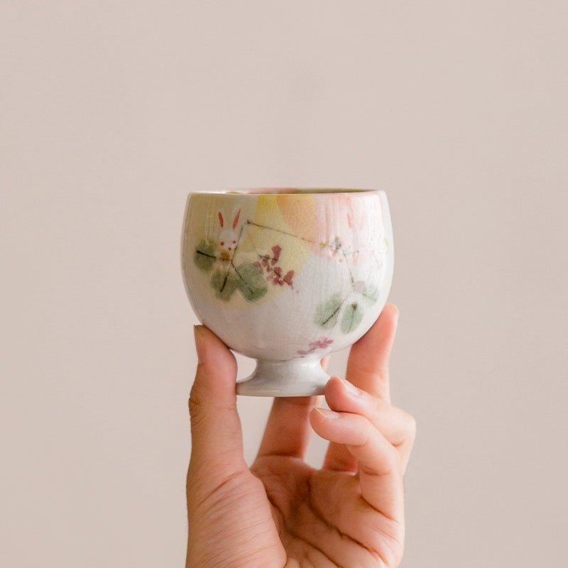 Seto Ware Yama no Hana Usagi Handcrafted Sake Couple Cup Set