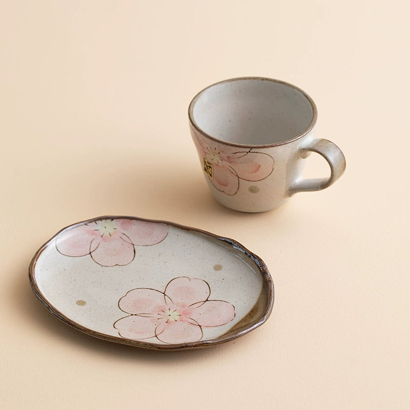 Mino Ware Handcrafted Fuyuzakura Ceramic Coffee Cup/Saucer Set