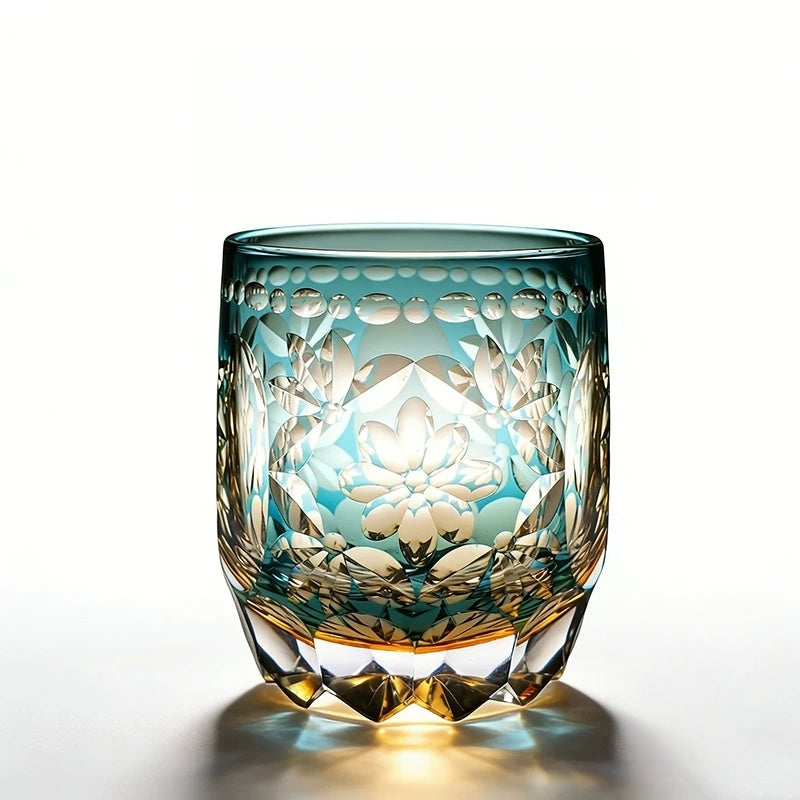 Edo Kiriko Handcrafted Seika Kasane Whisky Glass With Wooden Box