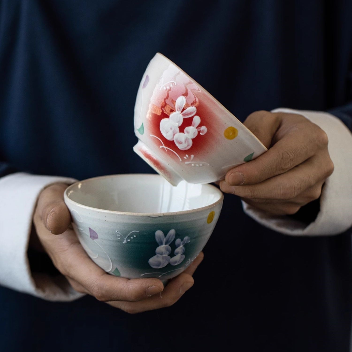 Mino Ware Tsukiyo Usagi Couple’s Bowl Set of Two