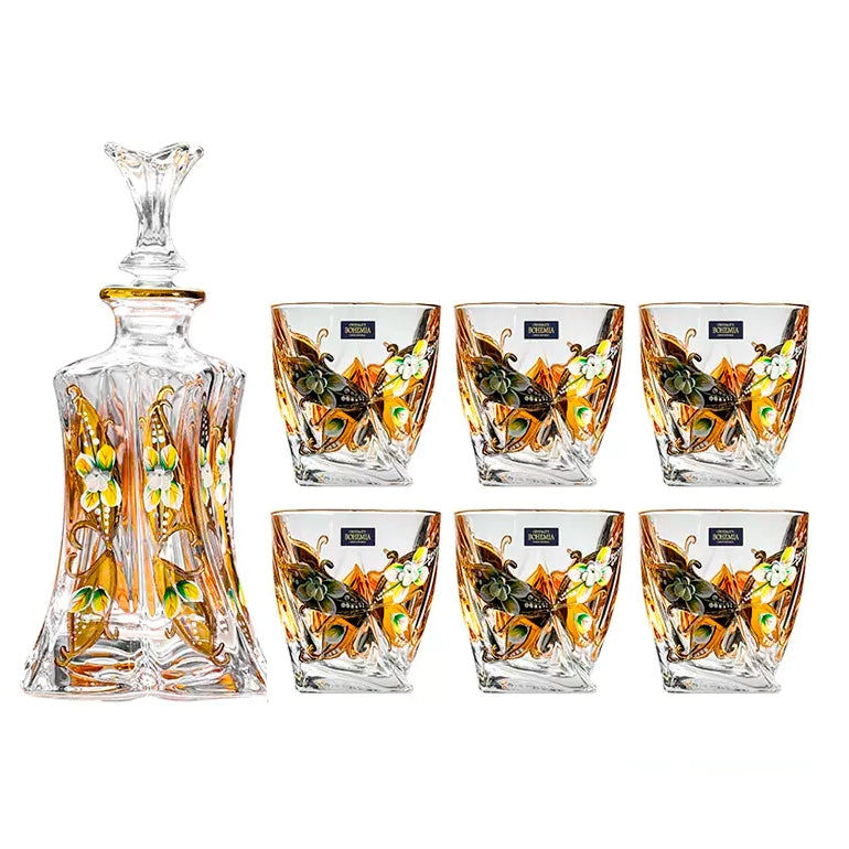 Bohemia Crystalite Butterfly Whisky Decanter Set