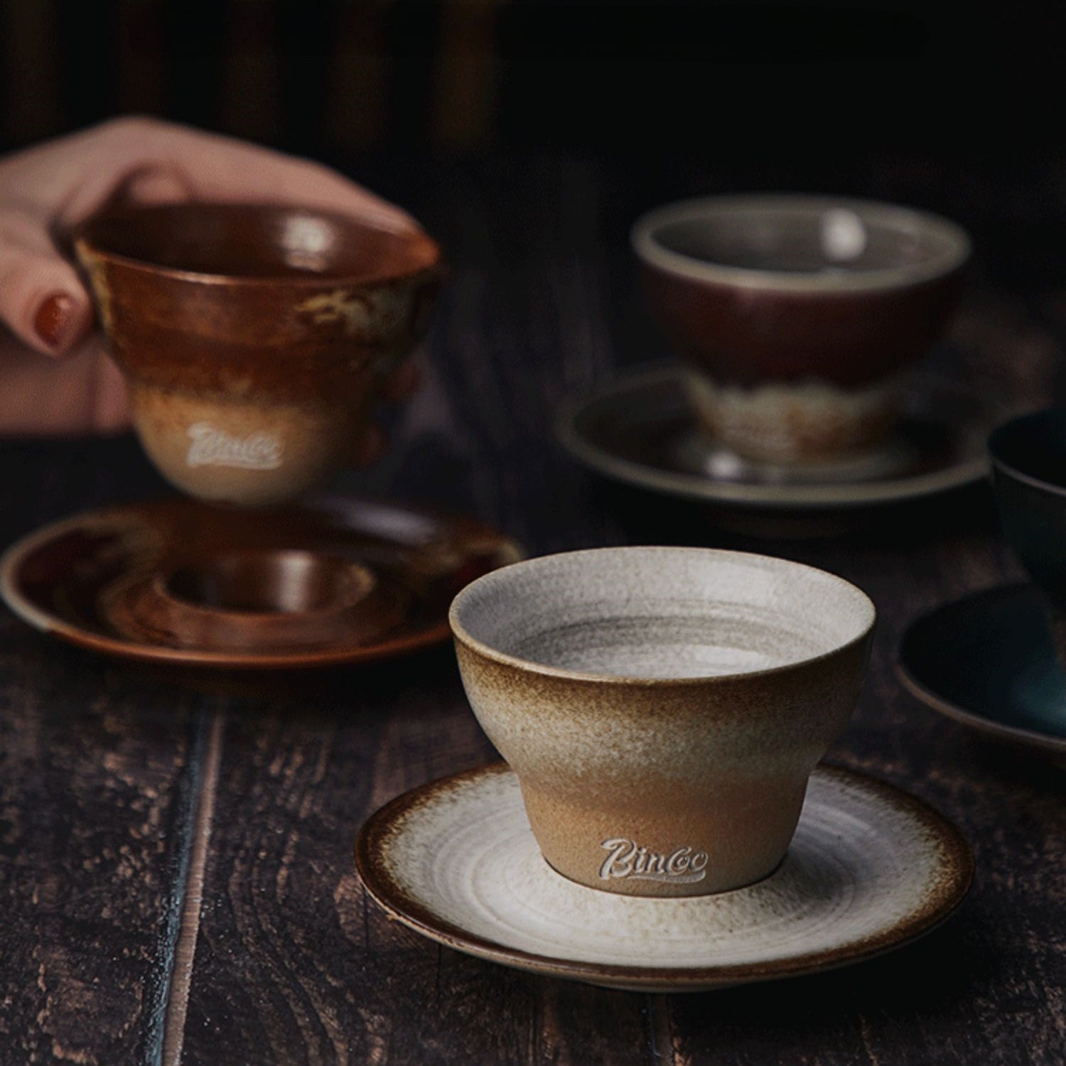 Handcrafted Glazed Ceramic Cone Shape Coffee Cup/Saucer Set