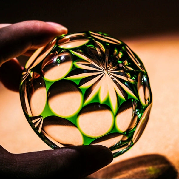 Edo Kiriko Handcrafted Jade Blossom Artistry Glass With Wooden Box
