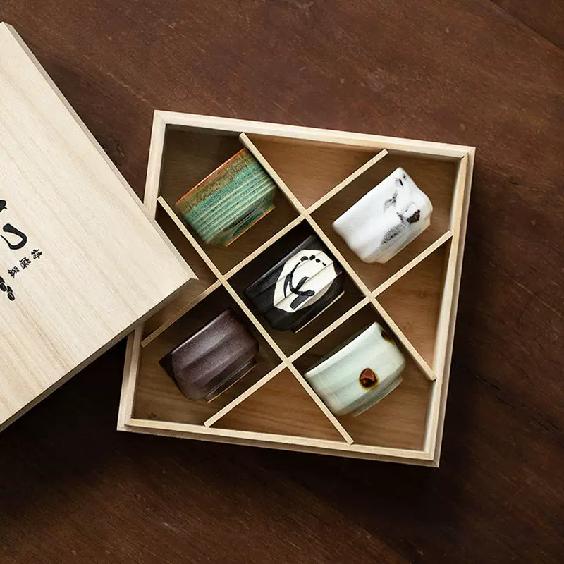 Hatsuichi Mino Ware Handcrafted Yuugiri Ceramic Tea Cups Set