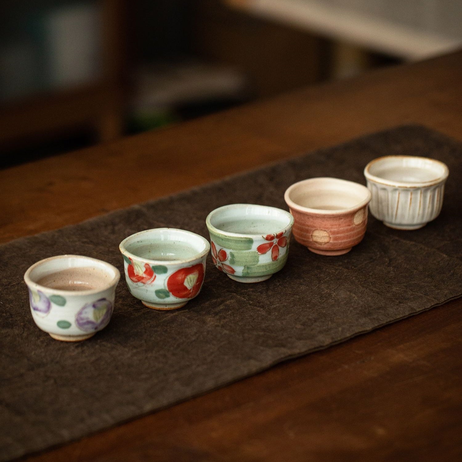 Hatsuichi Mino Ware Handcrafted Haru-no-Sato Ceramic Tea Cups Set Of Five