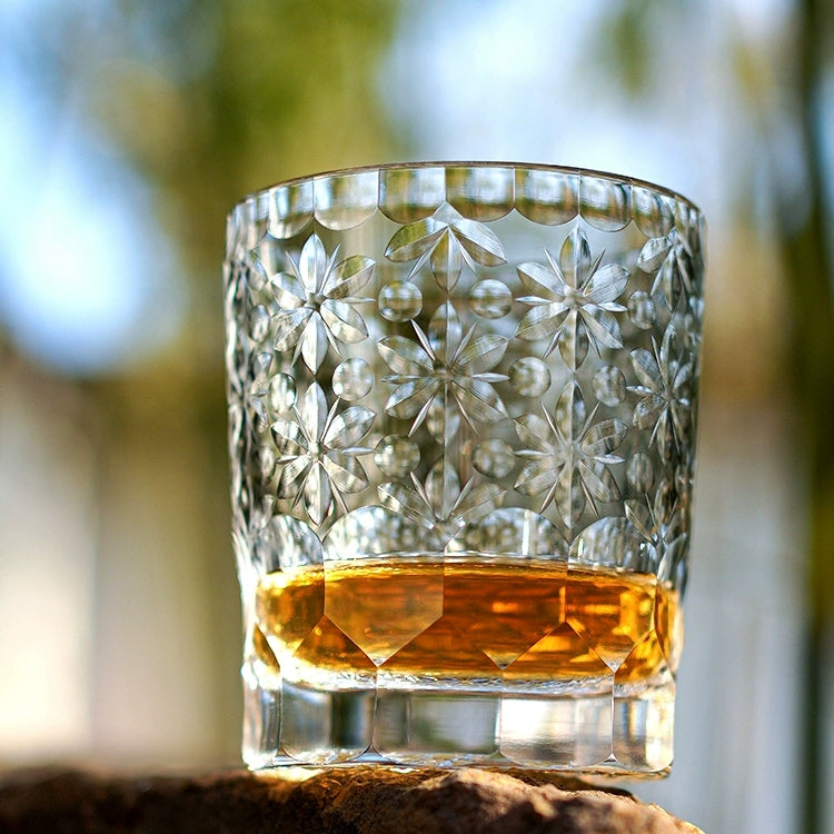 Edo Kiriko Handcrafted Royal Blossom Whisky Glass With Wooden Box