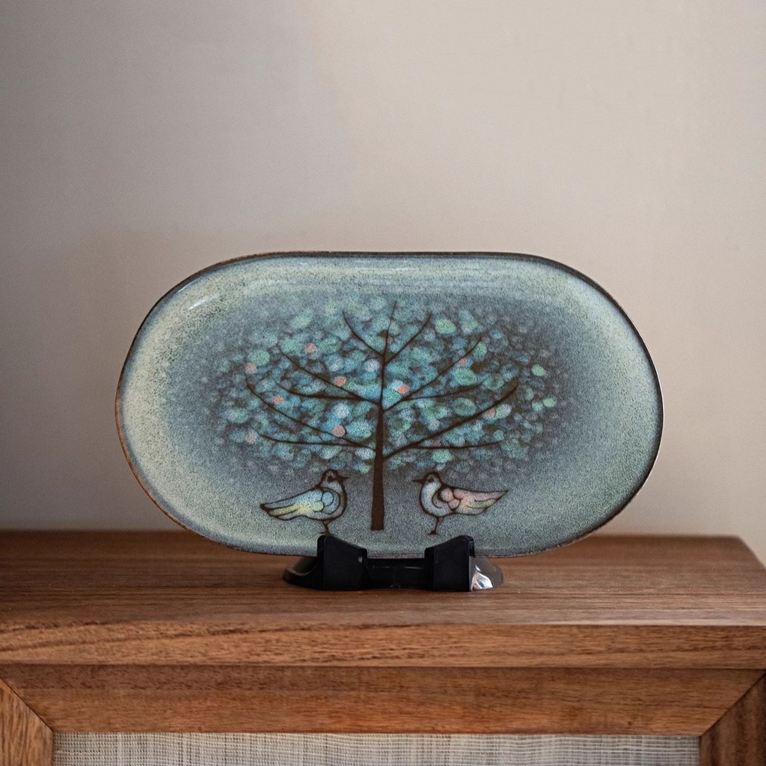 Nunobiki Ware Handcrafted Twin Sparrow Oval Platter