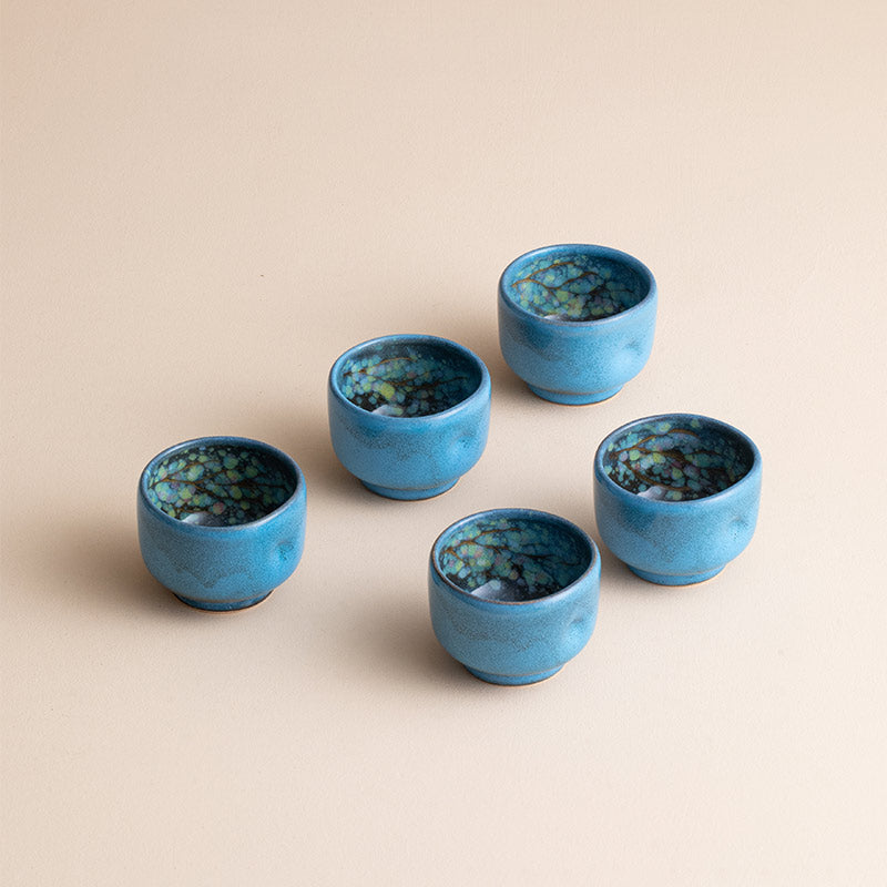 Nunobiki Ware Handcrafted Unkai Tea Cup Set of Five