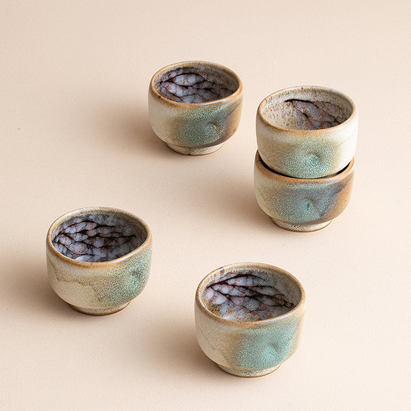 Nunobiki Ware Handcrafted Yukifubuki Tea Cup Set of Five