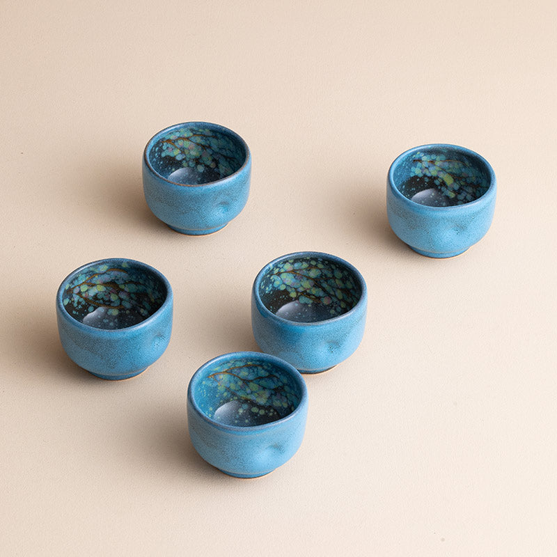 Nunobiki Ware Handcrafted Unkai Tea Cup Set of Five