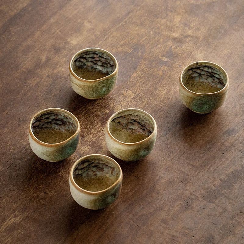 Nunobiki Ware Handcrafted Yukifubuki Tea Cup Set of Five